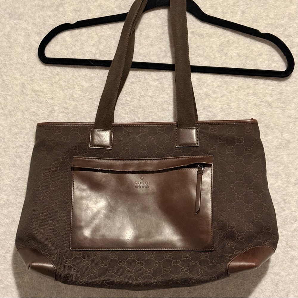 Gucci vintage Dark Brown Fabric & Leather Tote